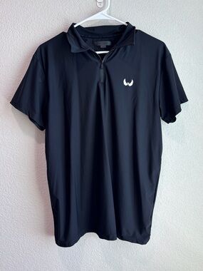 Men’s Nick Danger 1/4 Zip Short Sleeve Black Polo Shirt Size Medium